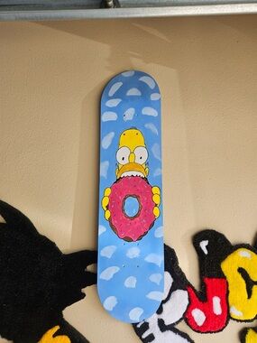 Custom Hand-Painted Skateboard Deck with Homer Donut Graphic